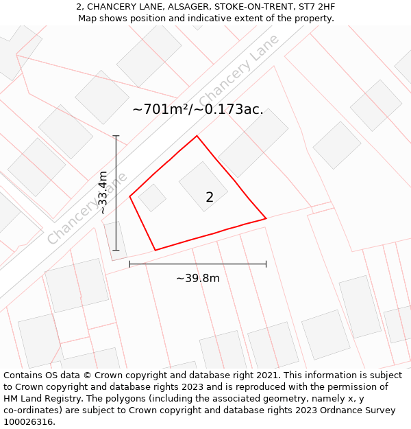 2, CHANCERY LANE, ALSAGER, STOKE-ON-TRENT, ST7 2HF: Plot and title map