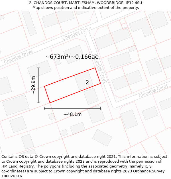 2, CHANDOS COURT, MARTLESHAM, WOODBRIDGE, IP12 4SU: Plot and title map