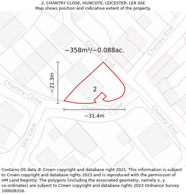 2, CHANTRY CLOSE, HUNCOTE, LEICESTER, LE9 3AE: Plot and title map