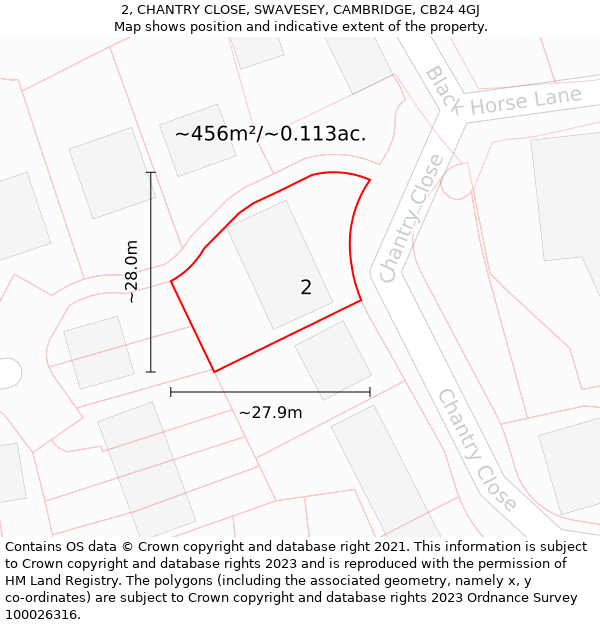 2, CHANTRY CLOSE, SWAVESEY, CAMBRIDGE, CB24 4GJ: Plot and title map