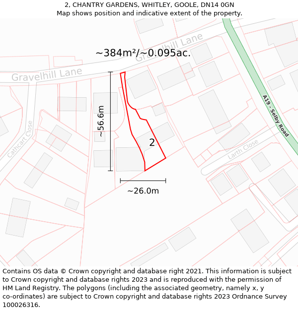 2, CHANTRY GARDENS, WHITLEY, GOOLE, DN14 0GN: Plot and title map