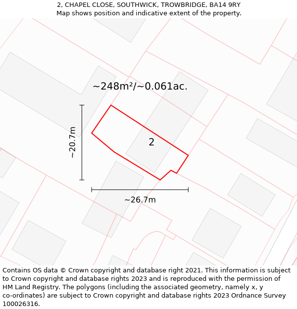 2, CHAPEL CLOSE, SOUTHWICK, TROWBRIDGE, BA14 9RY: Plot and title map