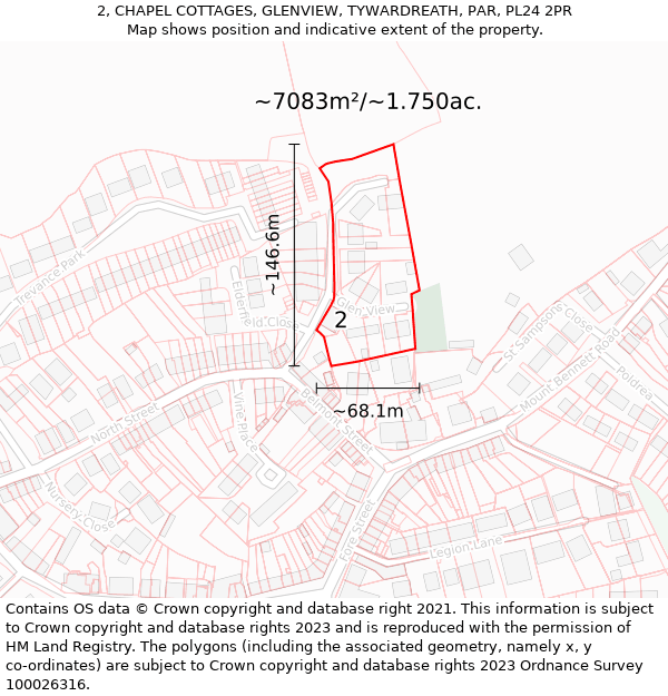 2, CHAPEL COTTAGES, GLENVIEW, TYWARDREATH, PAR, PL24 2PR: Plot and title map