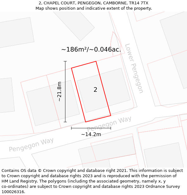 2, CHAPEL COURT, PENGEGON, CAMBORNE, TR14 7TX: Plot and title map