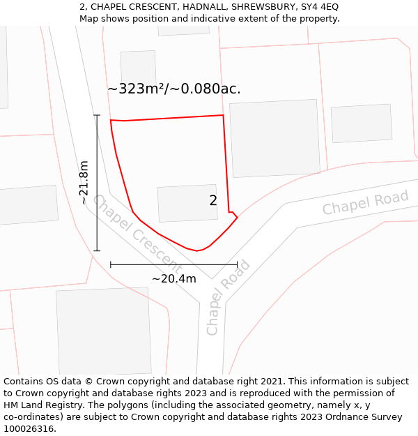 2, CHAPEL CRESCENT, HADNALL, SHREWSBURY, SY4 4EQ: Plot and title map