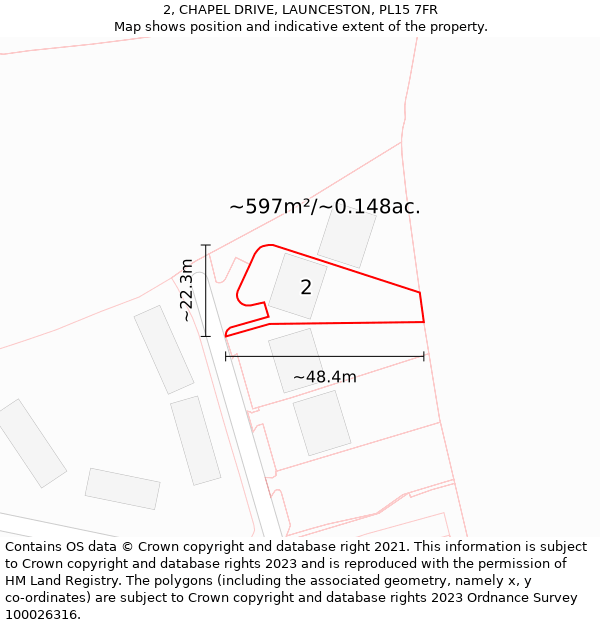 2, CHAPEL DRIVE, LAUNCESTON, PL15 7FR: Plot and title map