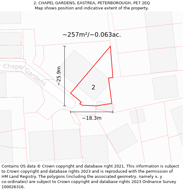 2, CHAPEL GARDENS, EASTREA, PETERBOROUGH, PE7 2EQ: Plot and title map