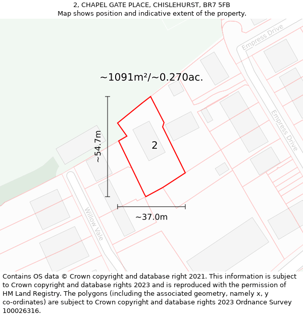 2, CHAPEL GATE PLACE, CHISLEHURST, BR7 5FB: Plot and title map