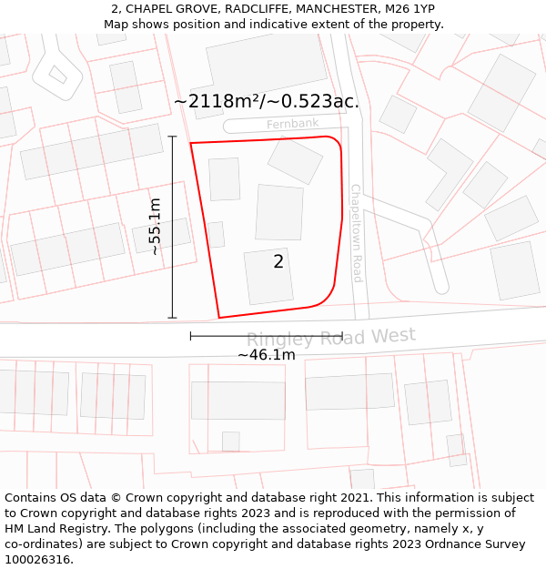 2, CHAPEL GROVE, RADCLIFFE, MANCHESTER, M26 1YP: Plot and title map