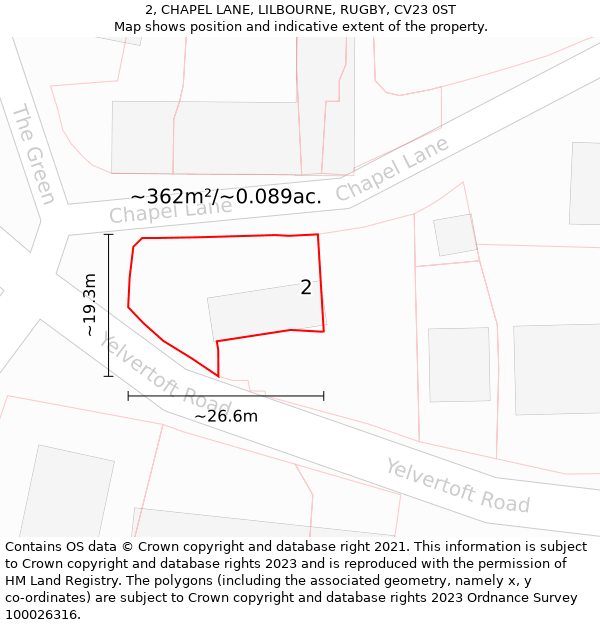 2, CHAPEL LANE, LILBOURNE, RUGBY, CV23 0ST: Plot and title map