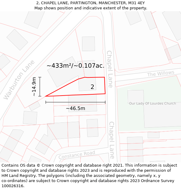 2, CHAPEL LANE, PARTINGTON, MANCHESTER, M31 4EY: Plot and title map