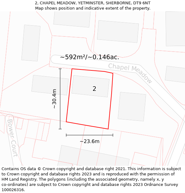 2, CHAPEL MEADOW, YETMINSTER, SHERBORNE, DT9 6NT: Plot and title map