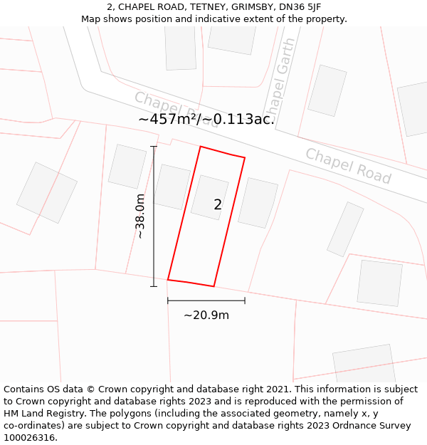 2, CHAPEL ROAD, TETNEY, GRIMSBY, DN36 5JF: Plot and title map