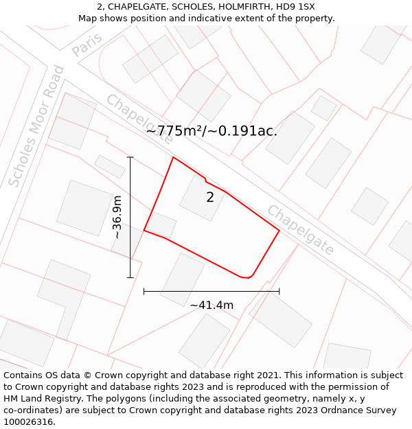 2, CHAPELGATE, SCHOLES, HOLMFIRTH, HD9 1SX: Plot and title map