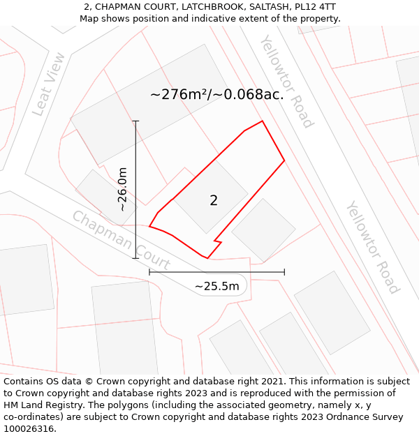 2, CHAPMAN COURT, LATCHBROOK, SALTASH, PL12 4TT: Plot and title map