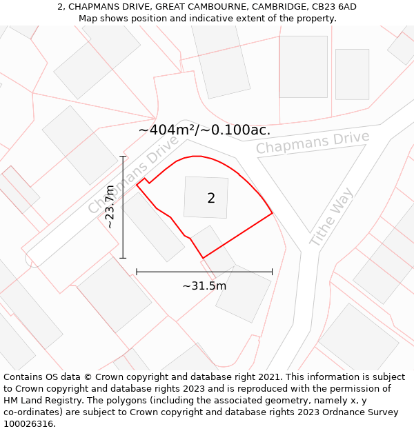 2, CHAPMANS DRIVE, GREAT CAMBOURNE, CAMBRIDGE, CB23 6AD: Plot and title map