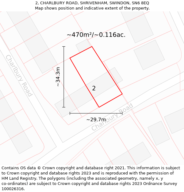 2, CHARLBURY ROAD, SHRIVENHAM, SWINDON, SN6 8EQ: Plot and title map