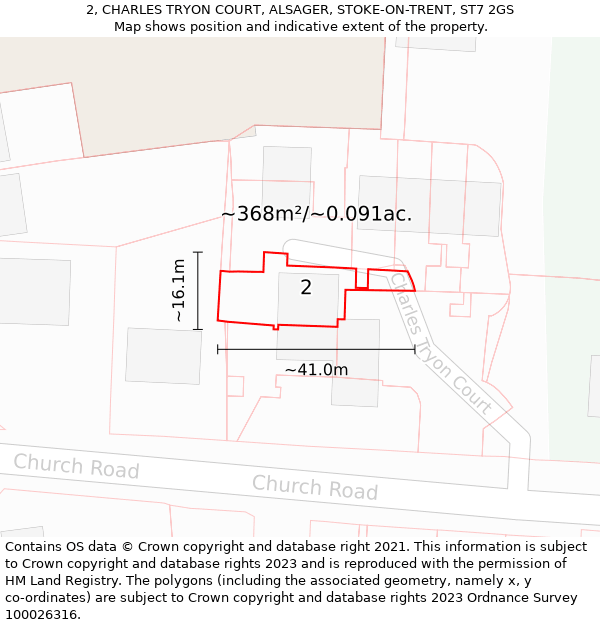 2, CHARLES TRYON COURT, ALSAGER, STOKE-ON-TRENT, ST7 2GS: Plot and title map