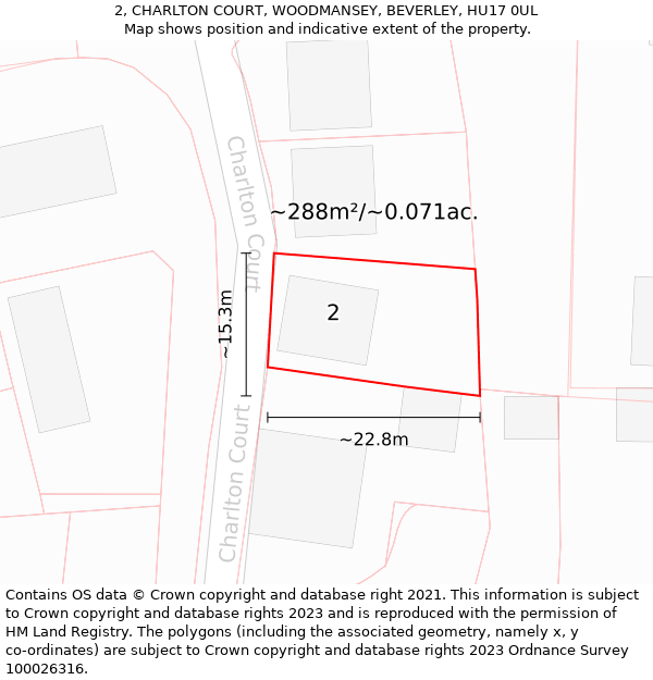 2, CHARLTON COURT, WOODMANSEY, BEVERLEY, HU17 0UL: Plot and title map