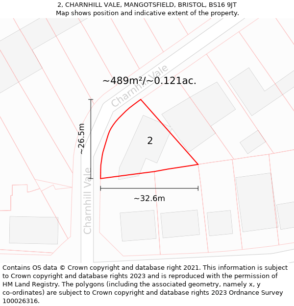 2, CHARNHILL VALE, MANGOTSFIELD, BRISTOL, BS16 9JT: Plot and title map