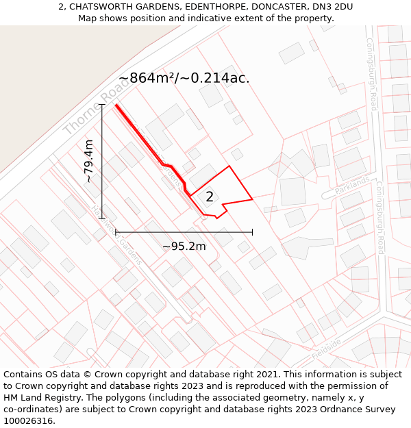 2, CHATSWORTH GARDENS, EDENTHORPE, DONCASTER, DN3 2DU: Plot and title map