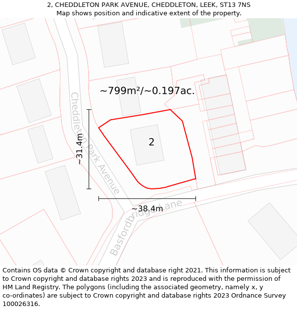 2, CHEDDLETON PARK AVENUE, CHEDDLETON, LEEK, ST13 7NS: Plot and title map