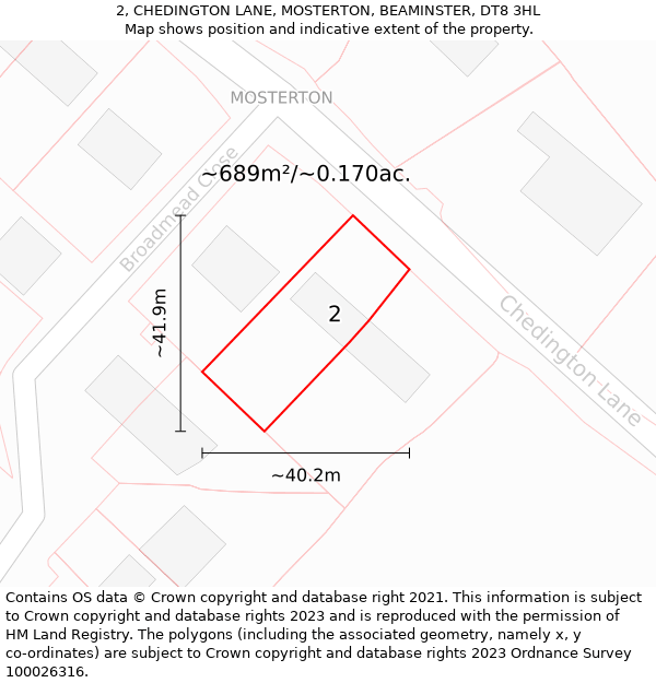 2, CHEDINGTON LANE, MOSTERTON, BEAMINSTER, DT8 3HL: Plot and title map