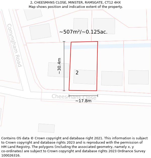 2, CHEESMANS CLOSE, MINSTER, RAMSGATE, CT12 4HX: Plot and title map