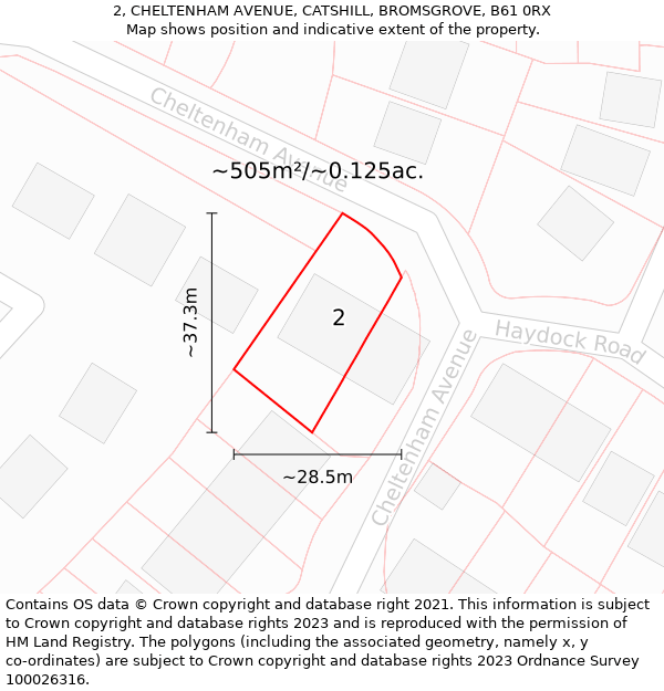 2, CHELTENHAM AVENUE, CATSHILL, BROMSGROVE, B61 0RX: Plot and title map