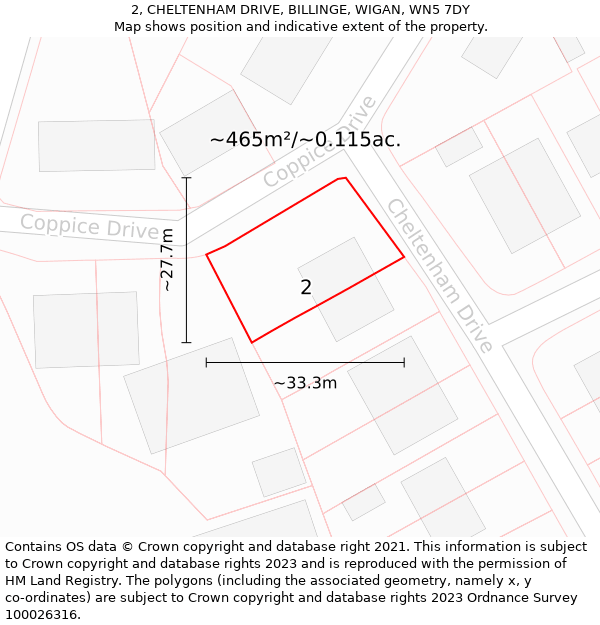 2, CHELTENHAM DRIVE, BILLINGE, WIGAN, WN5 7DY: Plot and title map