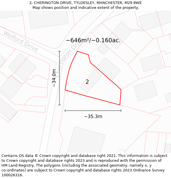 2, CHERINGTON DRIVE, TYLDESLEY, MANCHESTER, M29 8WE: Plot and title map