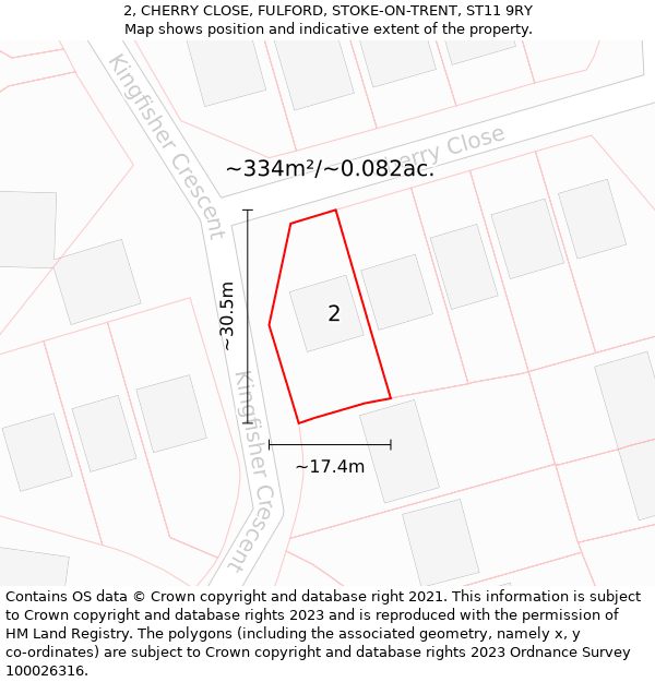 2, CHERRY CLOSE, FULFORD, STOKE-ON-TRENT, ST11 9RY: Plot and title map