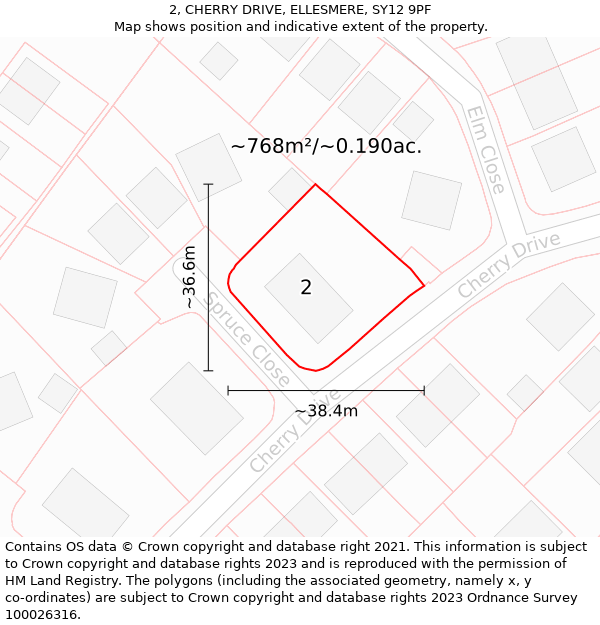 2, CHERRY DRIVE, ELLESMERE, SY12 9PF: Plot and title map