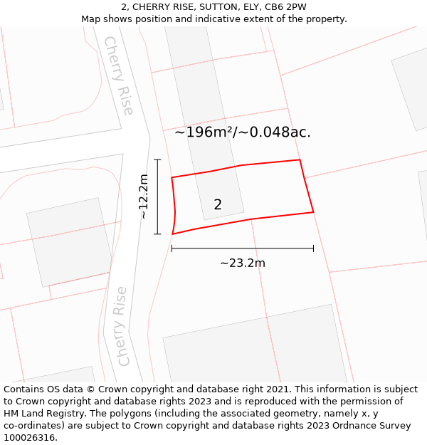 2, CHERRY RISE, SUTTON, ELY, CB6 2PW: Plot and title map