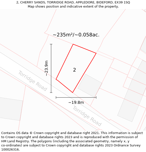 2, CHERRY SANDS, TORRIDGE ROAD, APPLEDORE, BIDEFORD, EX39 1SQ: Plot and title map