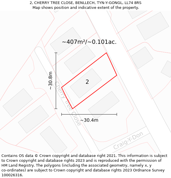 2, CHERRY TREE CLOSE, BENLLECH, TYN-Y-GONGL, LL74 8RS: Plot and title map