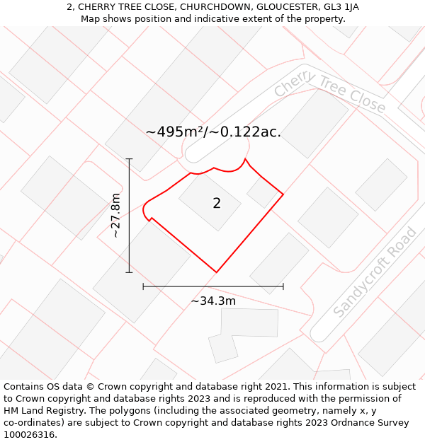 2, CHERRY TREE CLOSE, CHURCHDOWN, GLOUCESTER, GL3 1JA: Plot and title map