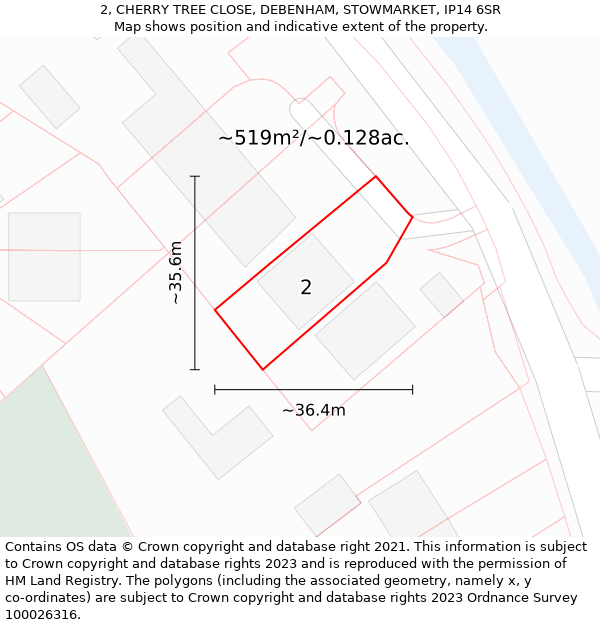 2, CHERRY TREE CLOSE, DEBENHAM, STOWMARKET, IP14 6SR: Plot and title map