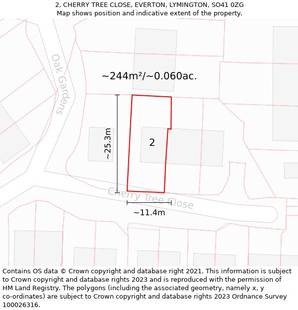 2, CHERRY TREE CLOSE, EVERTON, LYMINGTON, SO41 0ZG: Plot and title map