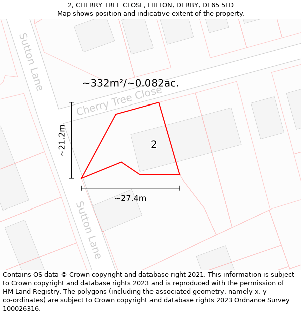 2, CHERRY TREE CLOSE, HILTON, DERBY, DE65 5FD: Plot and title map