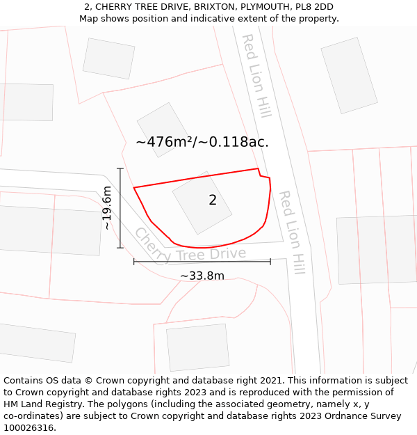 2, CHERRY TREE DRIVE, BRIXTON, PLYMOUTH, PL8 2DD: Plot and title map