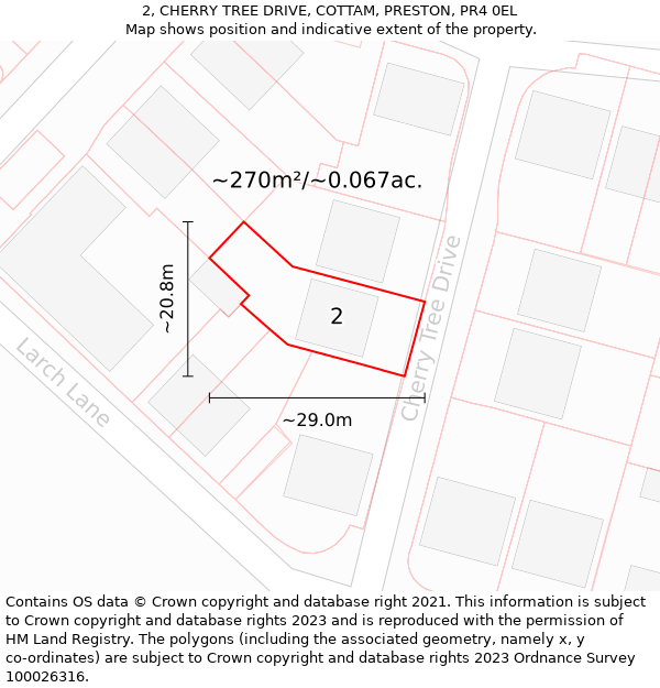 2, CHERRY TREE DRIVE, COTTAM, PRESTON, PR4 0EL: Plot and title map