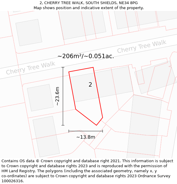 2, CHERRY TREE WALK, SOUTH SHIELDS, NE34 8PG: Plot and title map