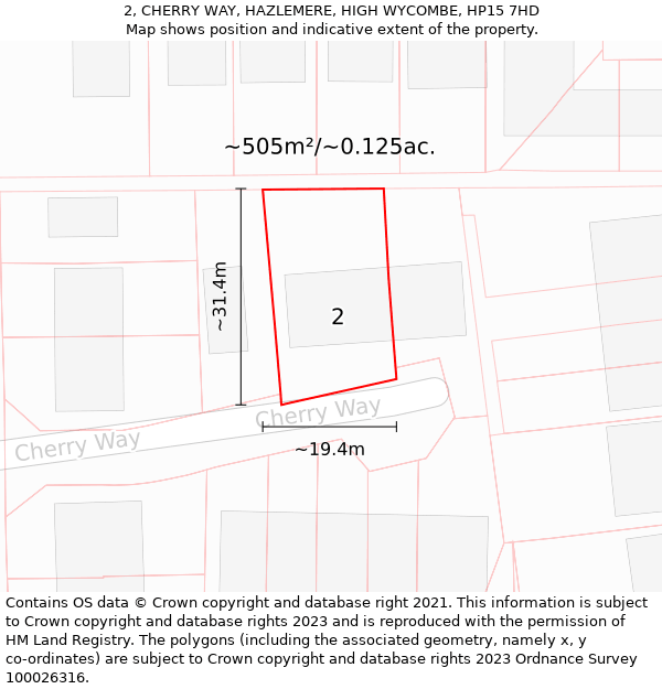 2, CHERRY WAY, HAZLEMERE, HIGH WYCOMBE, HP15 7HD: Plot and title map