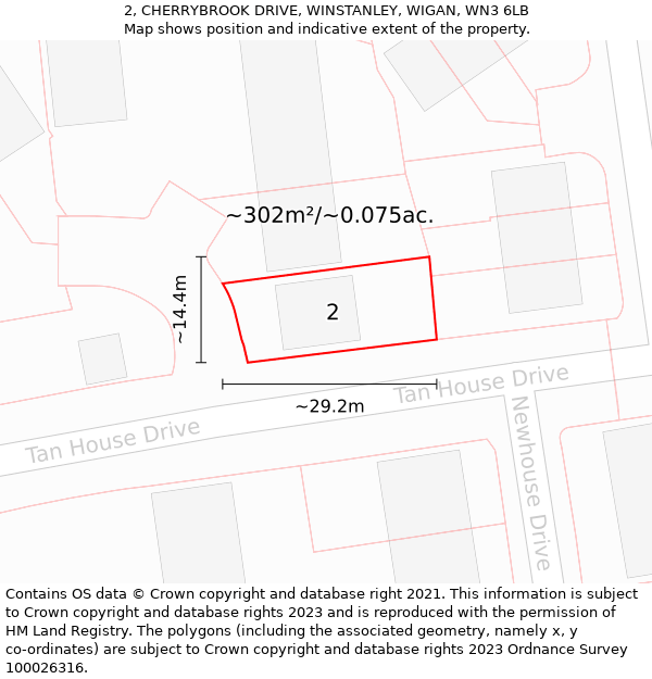 2, CHERRYBROOK DRIVE, WINSTANLEY, WIGAN, WN3 6LB: Plot and title map