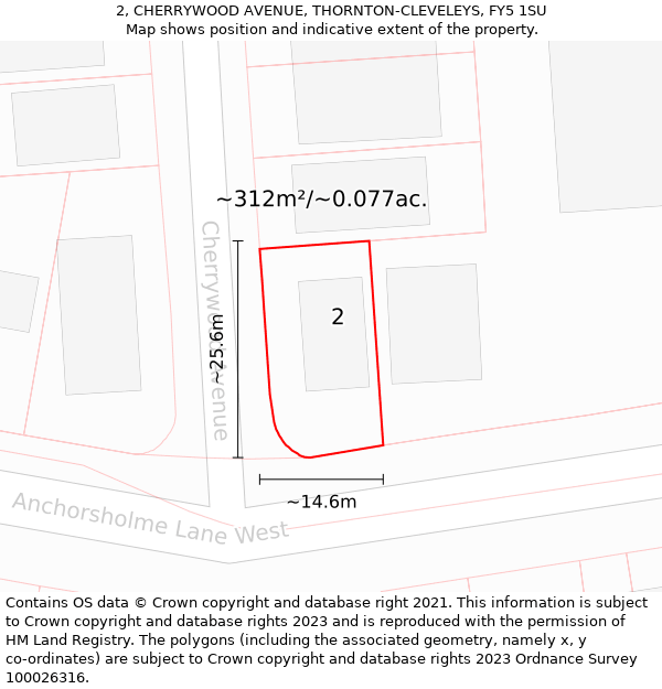 2, CHERRYWOOD AVENUE, THORNTON-CLEVELEYS, FY5 1SU: Plot and title map