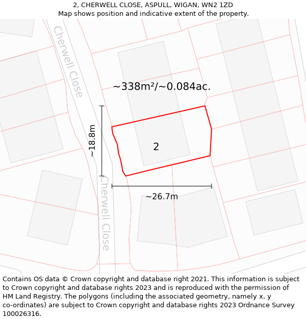 2, CHERWELL CLOSE, ASPULL, WIGAN, WN2 1ZD: Plot and title map