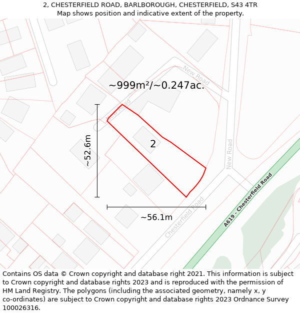 2, CHESTERFIELD ROAD, BARLBOROUGH, CHESTERFIELD, S43 4TR: Plot and title map