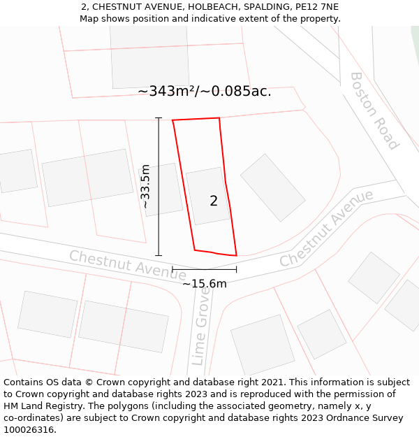 2, CHESTNUT AVENUE, HOLBEACH, SPALDING, PE12 7NE: Plot and title map