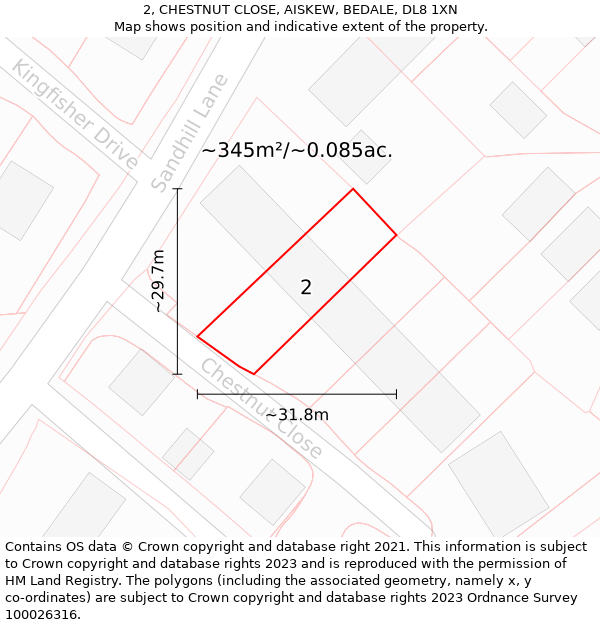 2, CHESTNUT CLOSE, AISKEW, BEDALE, DL8 1XN: Plot and title map